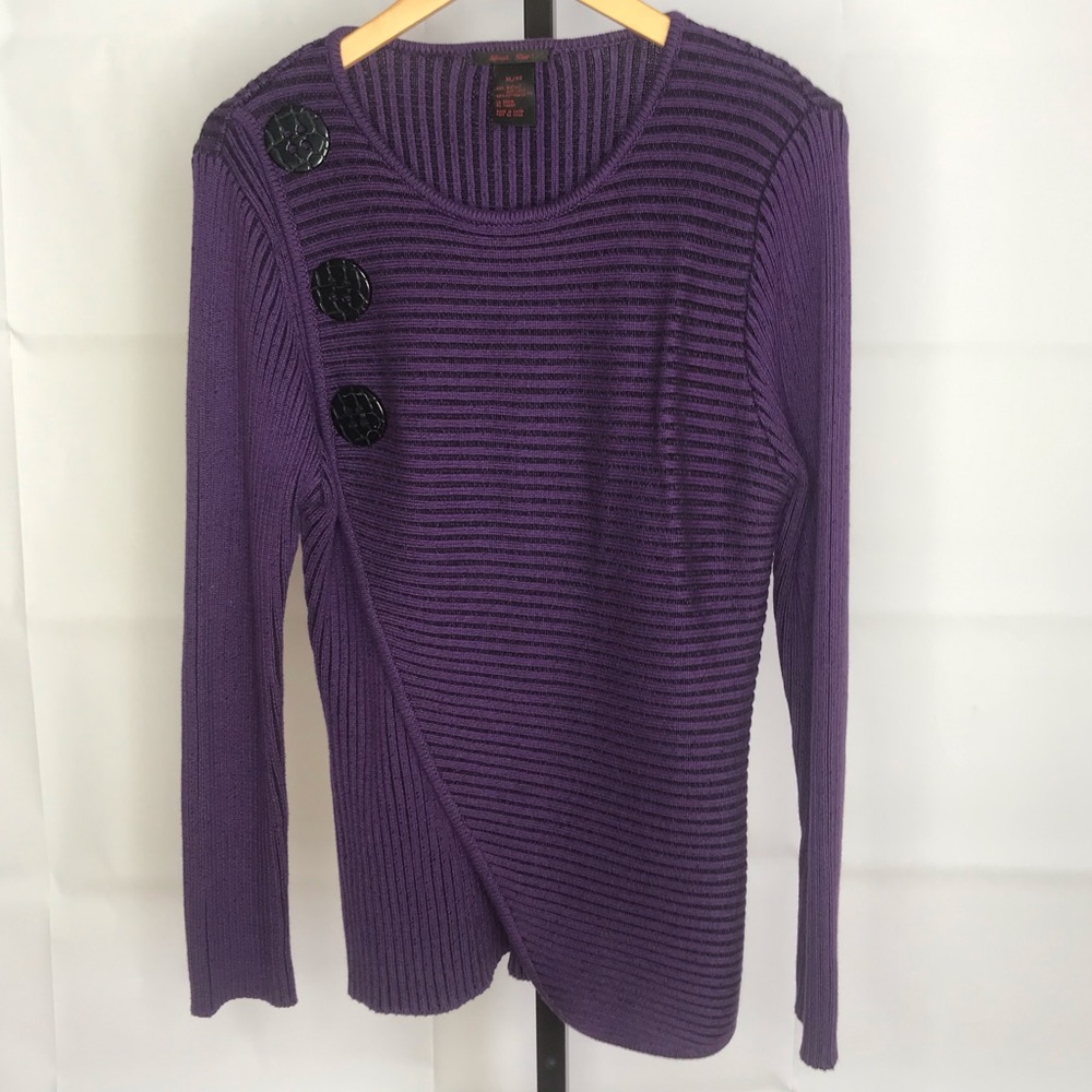 Purple and black sweater with button detail